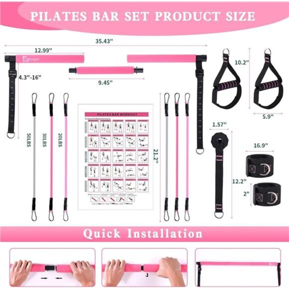 Pilates Bar Kit with Resistance Bands,Pilates Bar with Stackable Bands Workout - Picture 5 of 7